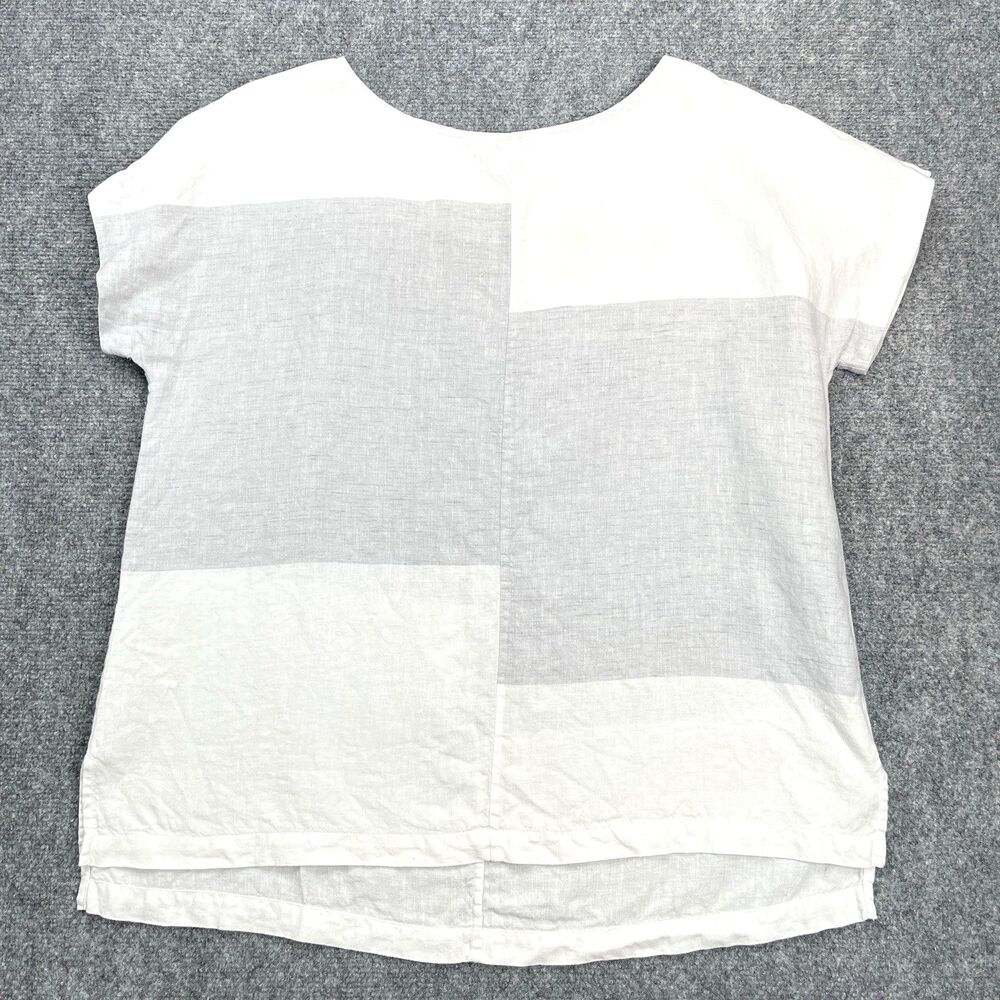 J Jill Pure Jill Linen Top Womens Size Large Petite Gray White Colorblock